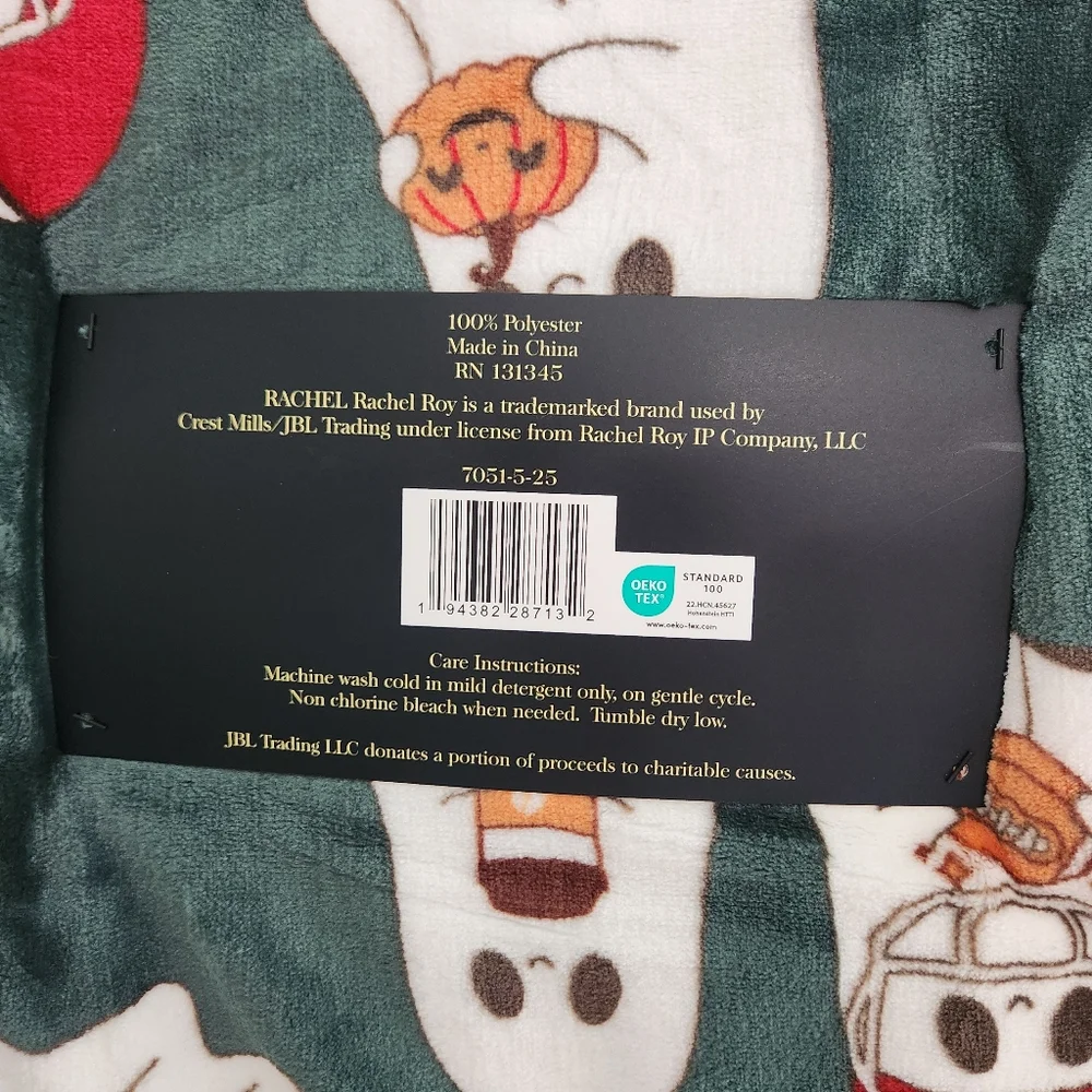 Rachel Dark Green Ghost Football Fall Pattern Pumpkin Plush Throw Blanket NWT